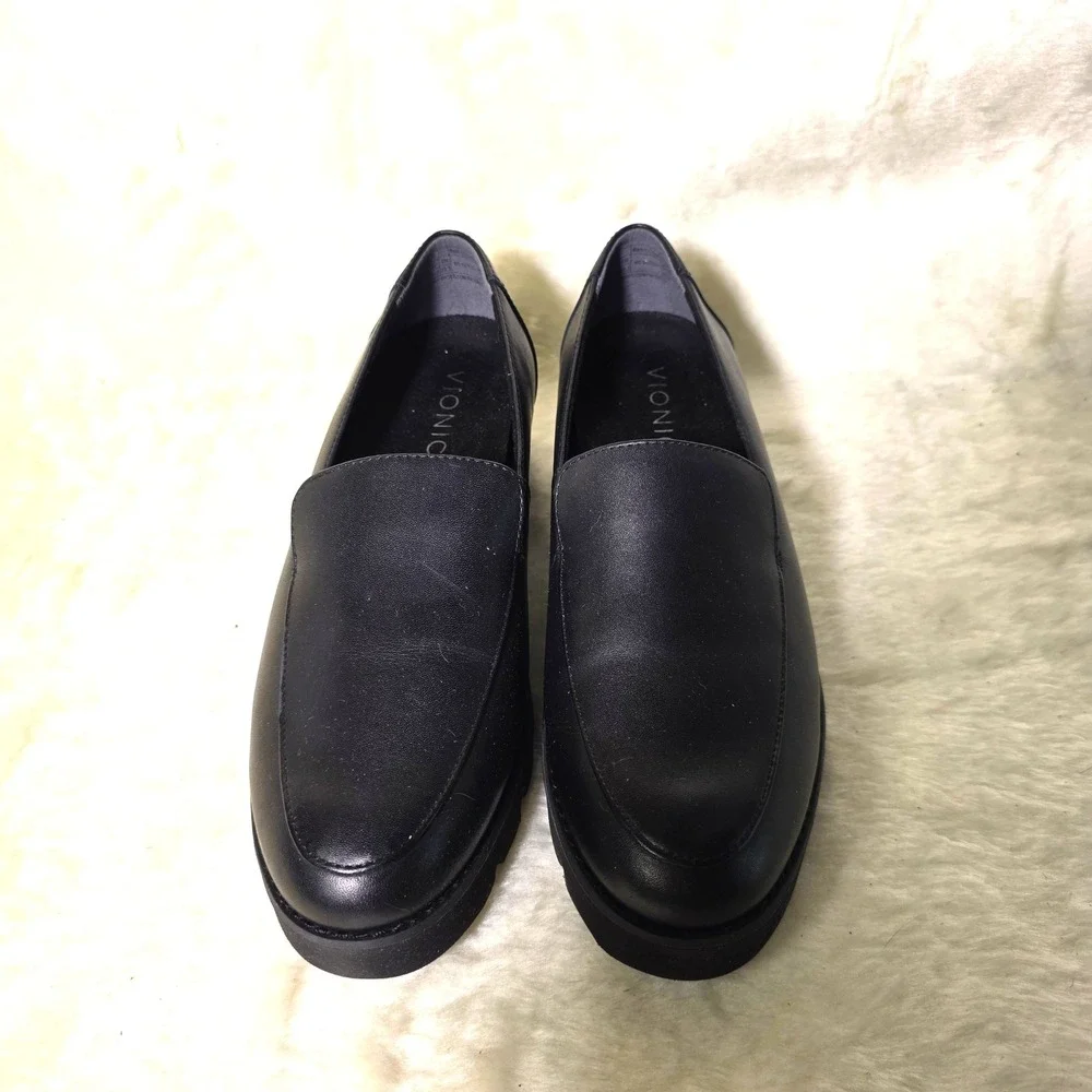 Vionic Kensley Lug Sole Loafer Black Leather Orthotic Women 6.5 NEW